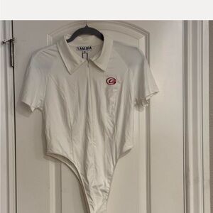 I.AM.GIA White Polo Bodysuit with Red Logo